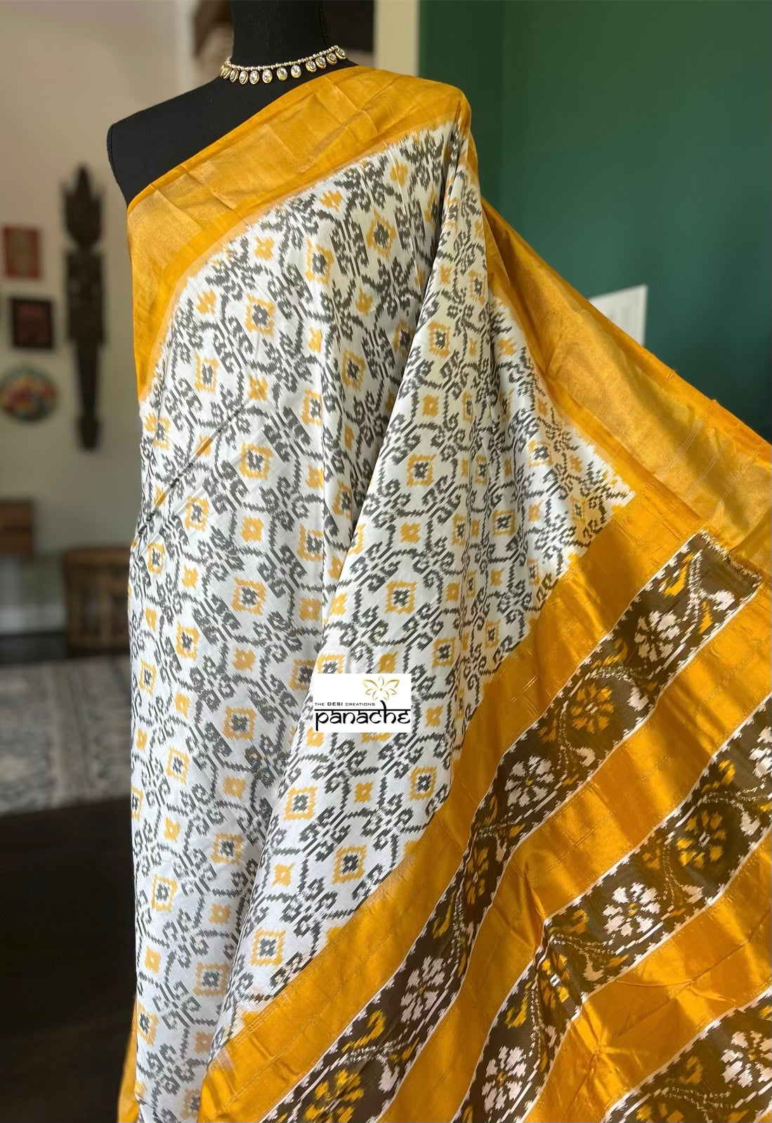 Pure Silk Ikat -  Yellow Black Pochampally