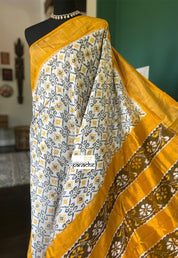 Pure Silk Ikat -  Yellow Black Pochampally