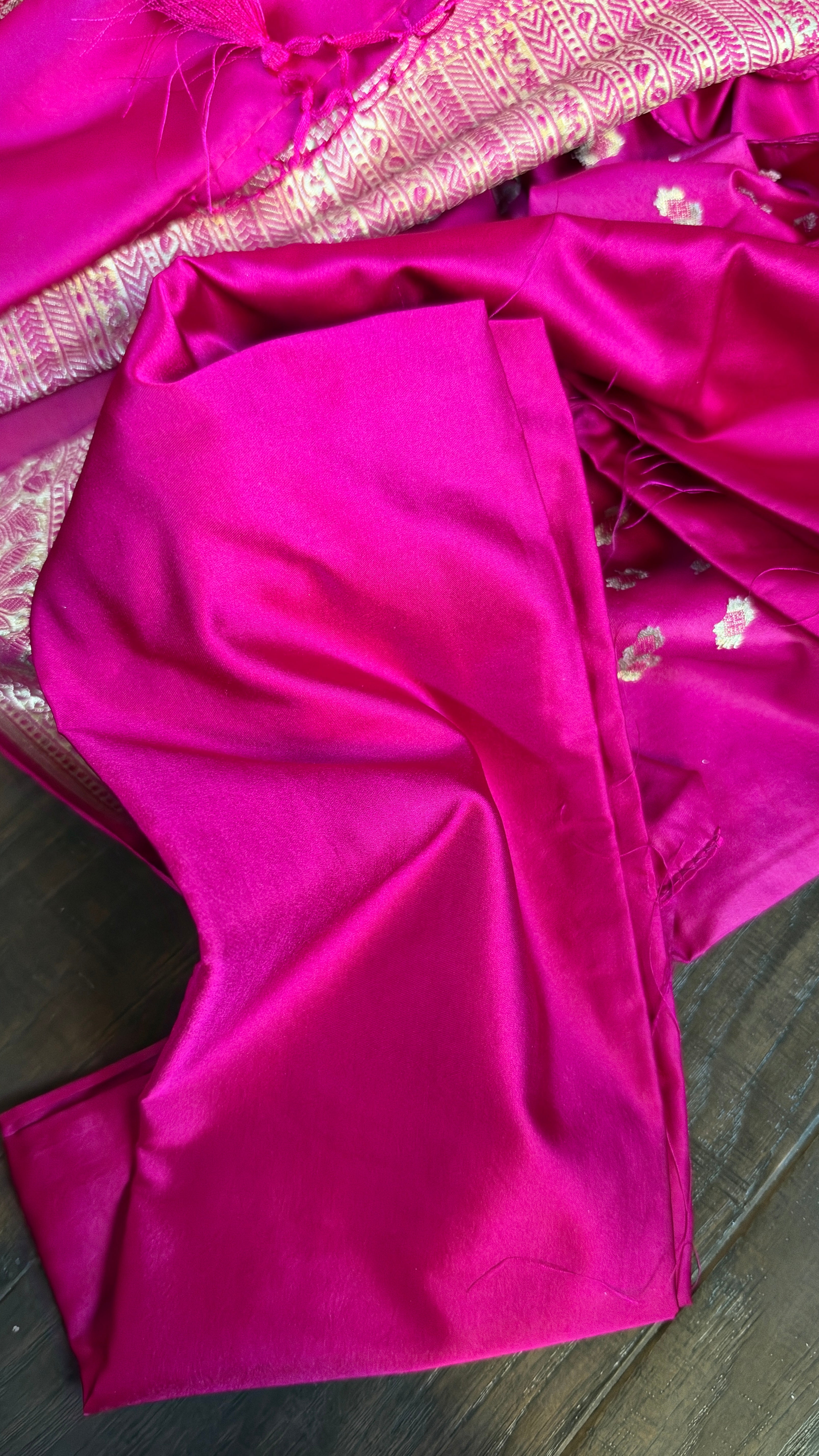 Soft Silk Mashru Banaras Saree - Pink Antique gold Zari