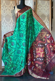 Pure Cotton Silk Ikat - Green Burgundy