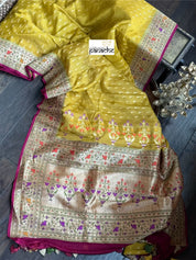 Khaddi Georgette Banarasi - Ochre Yellow Mahenta Paithani