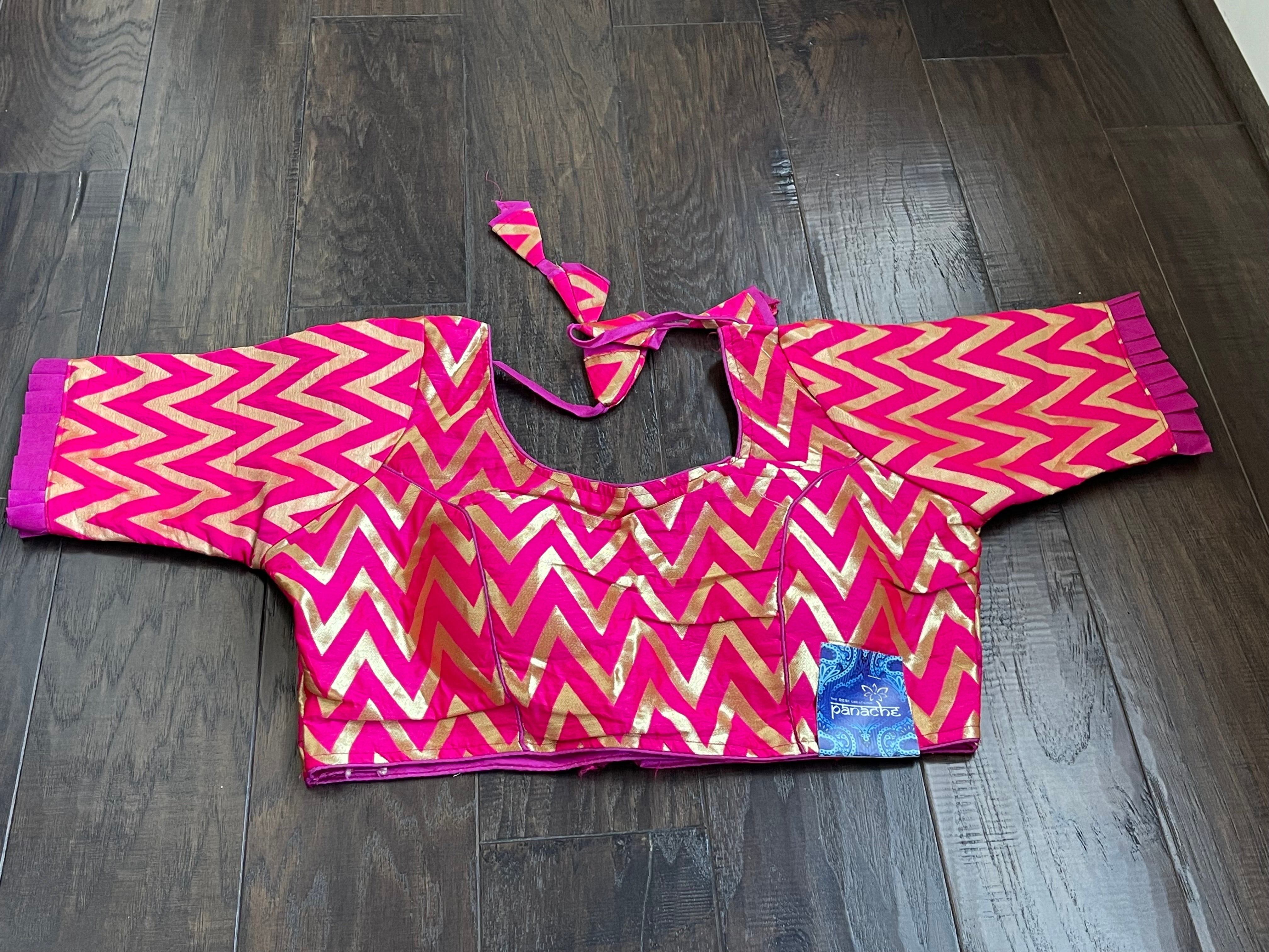 Designer Blouse - Pink Chevron Woven