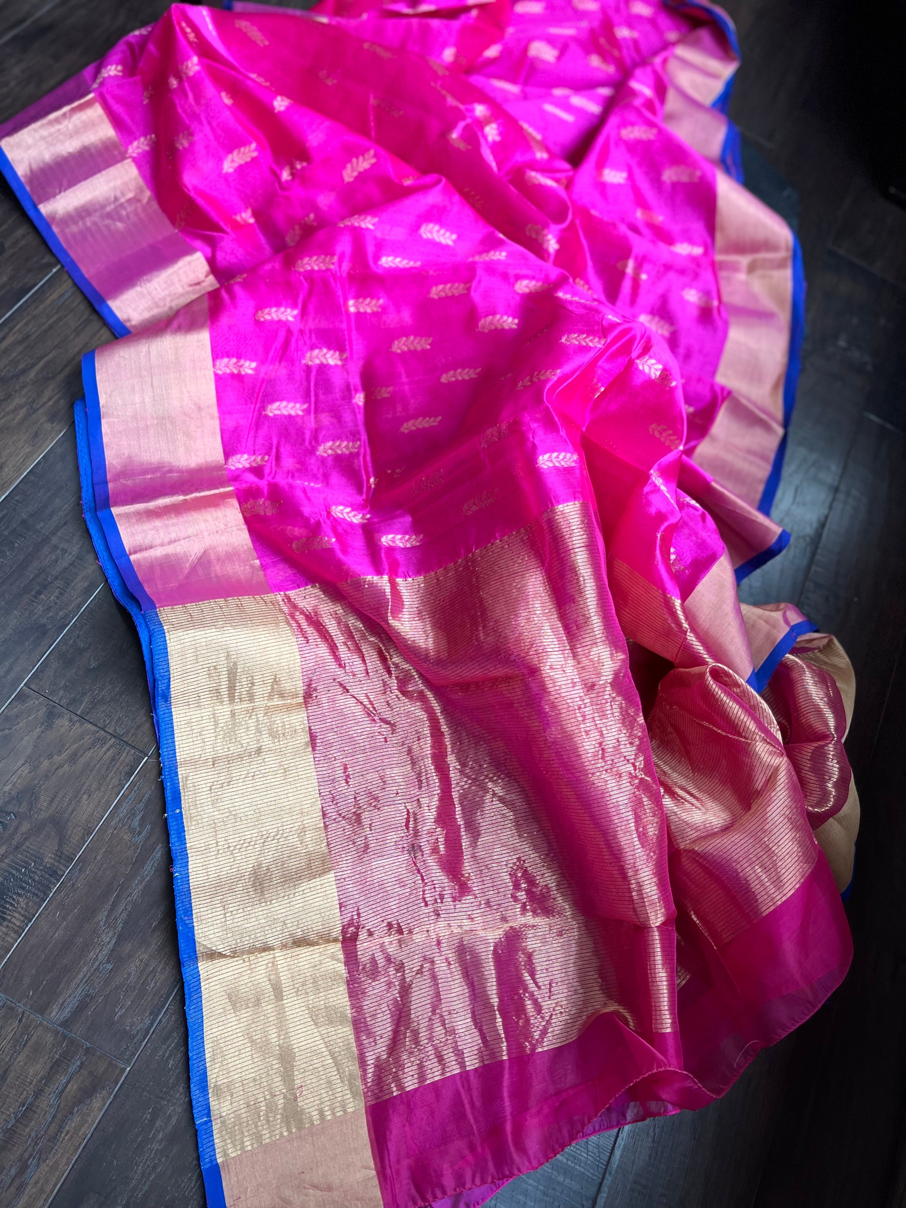 Pure Chanderi Pattu Silk - Shot Pink Blue