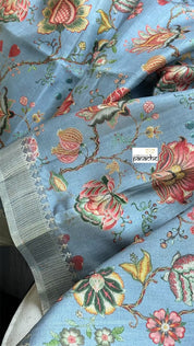 Designer Tussar Floral - Light Blue