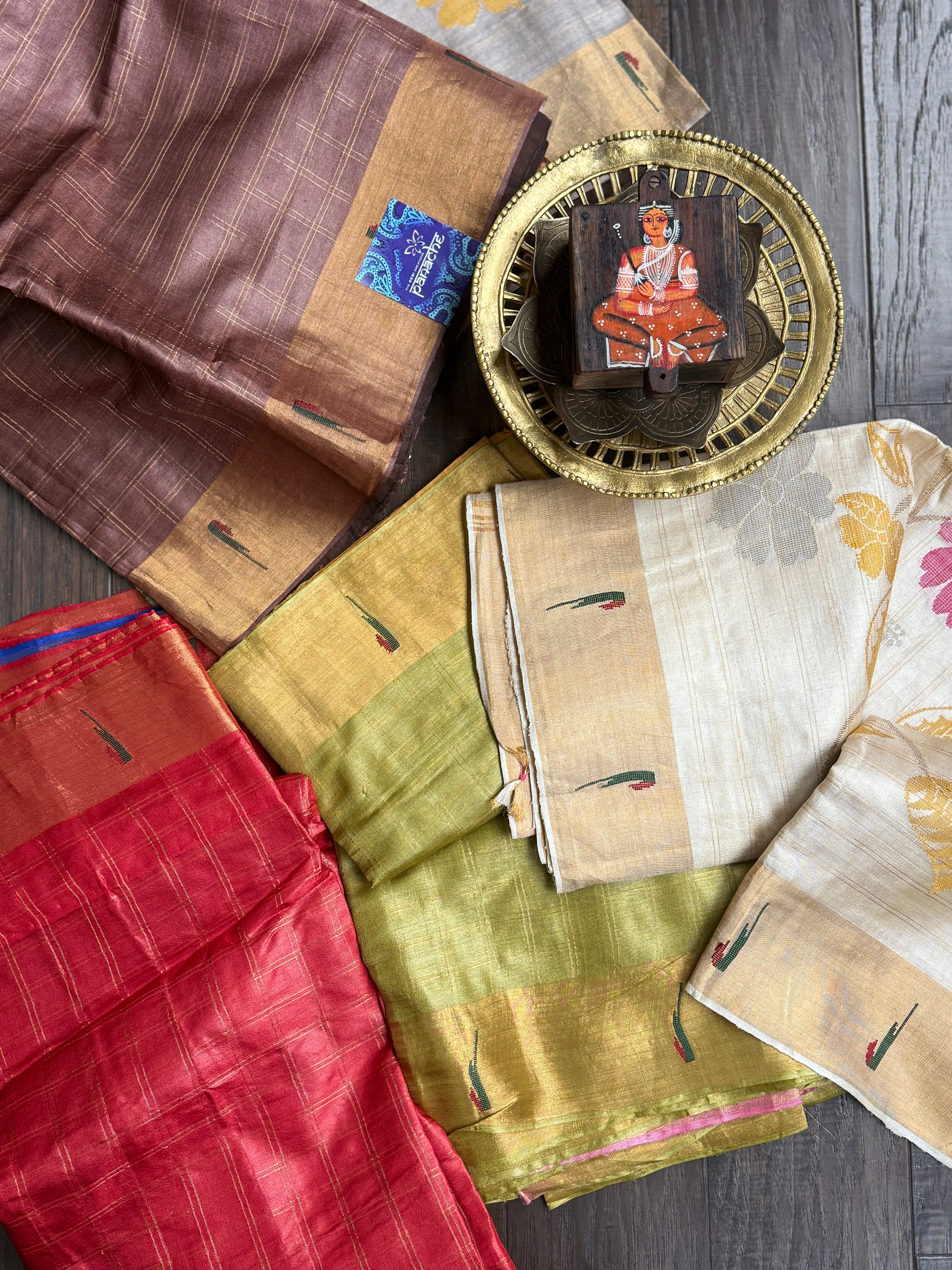 Tussar Silk Paithani Single Munia - Golden Beige Handwoven