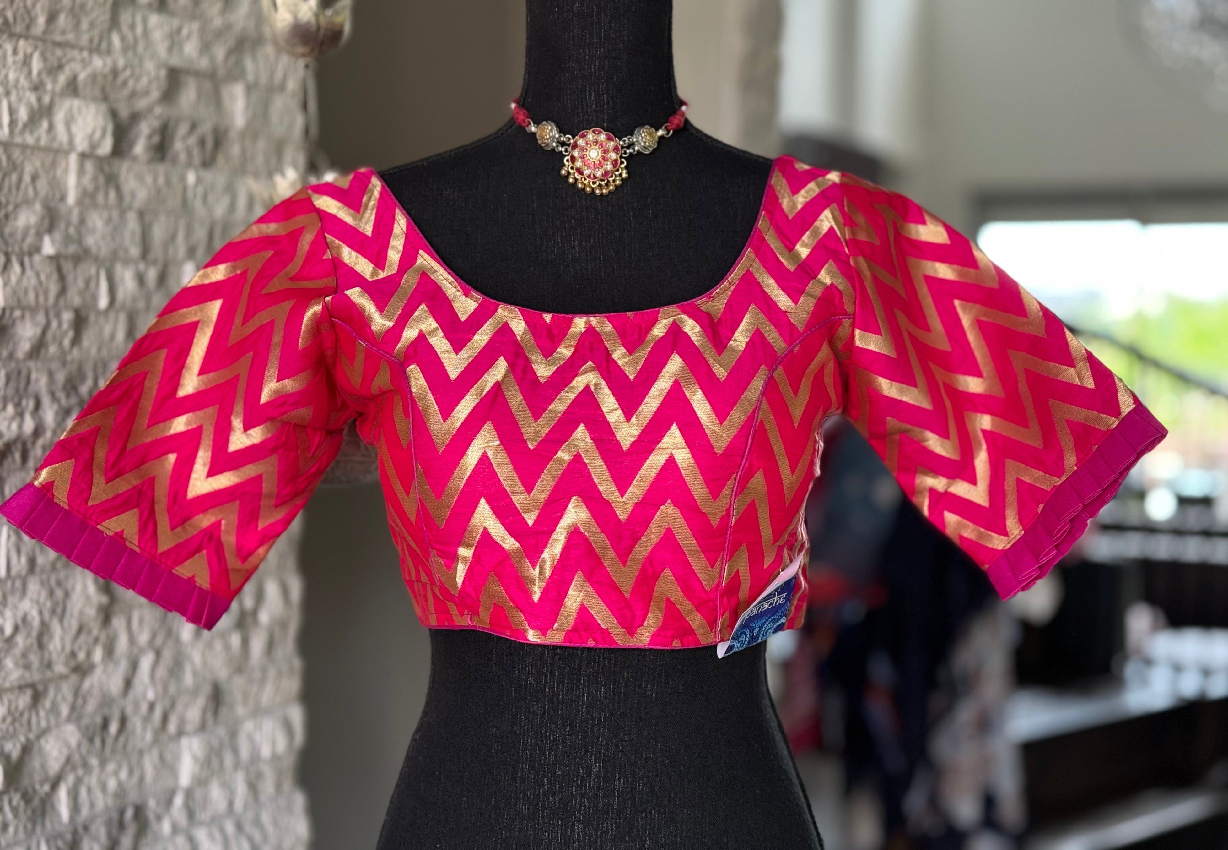 Designer Blouse - Pink Chevron Woven