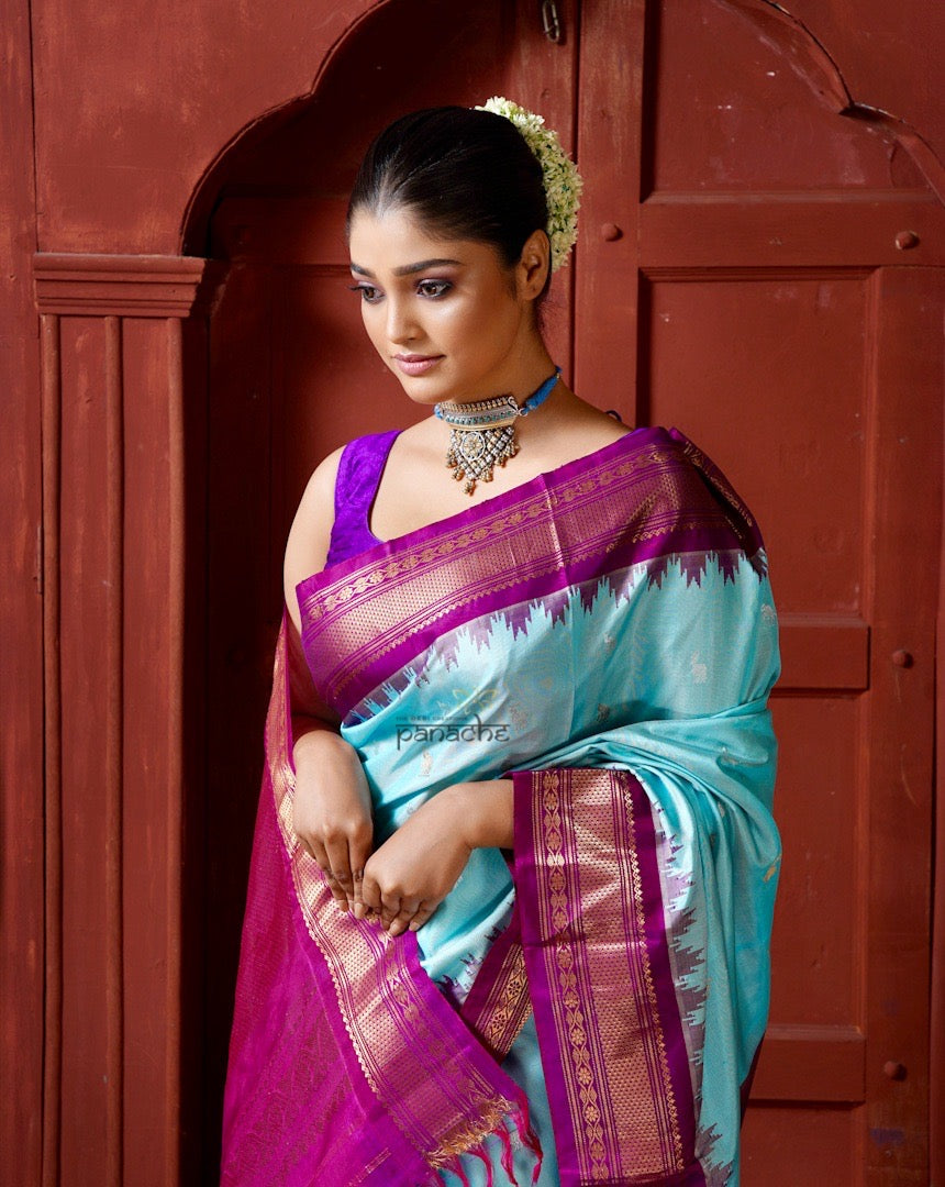 Pure Silk Gadwal - Light Blue Purple