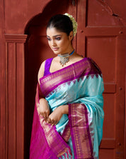 Pure Silk Gadwal - Light Blue Purple