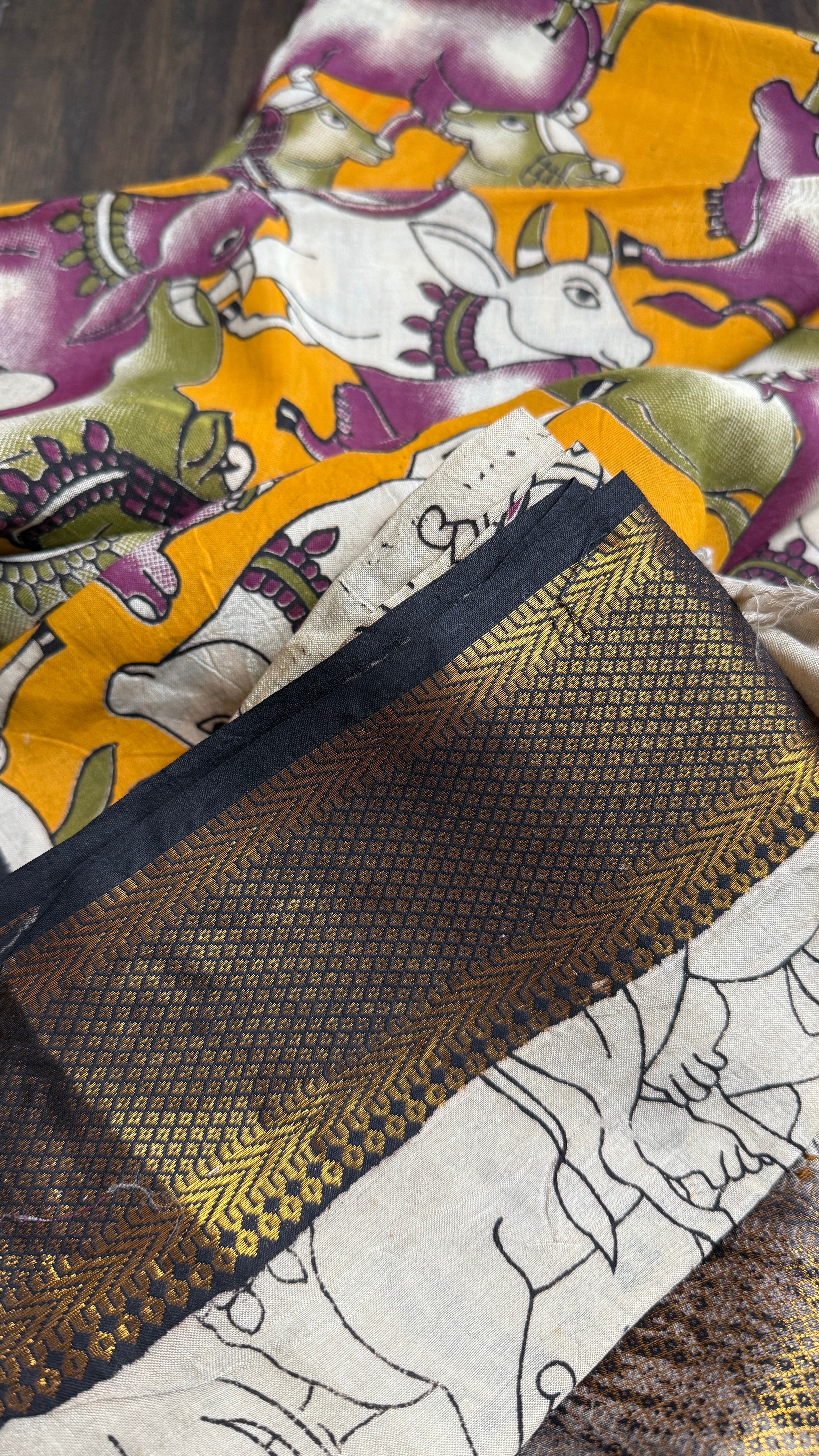 Chinori Silk Kalamkari - Yellow Nandi