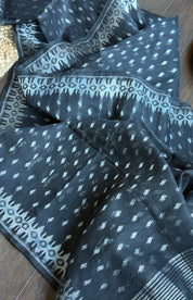 Soft Dhakai Jamdani  - Black Silver Zari