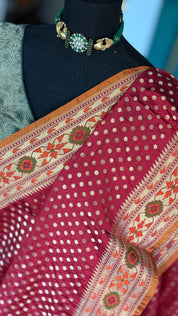 Silk Banarasi - Red Rusty Orange Paithani border