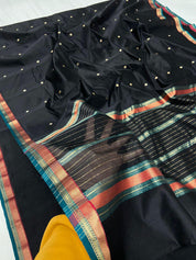 Chanderi Silk Cotton - Black Firozi Eknaliya Woven