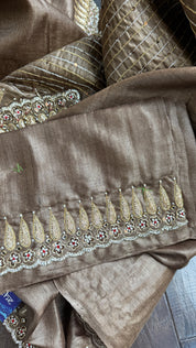 Designer Hand Zardozi Pure Tussar Silk - Brown