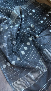 Soft Dhakai Jamdani  - Black Silver Zari