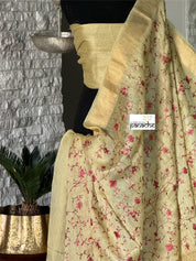 Embroidered Linen Silk Banarasi- Light Greenish Yellow