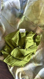 Designer Satin Silk - Green Marble Print