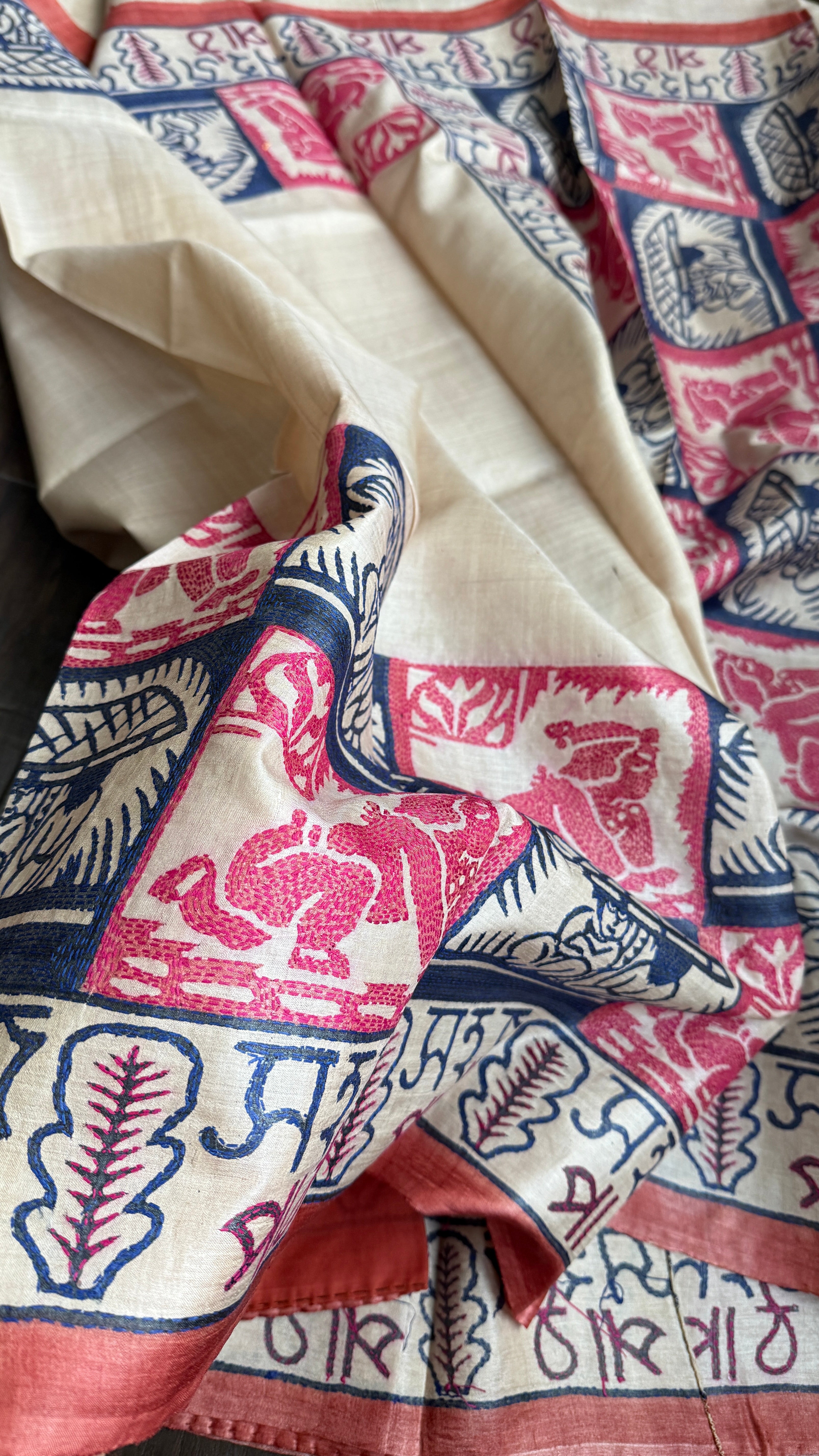 Pure Tussar Silk Kantha Stitch -  Tussar Color Sahaj Path