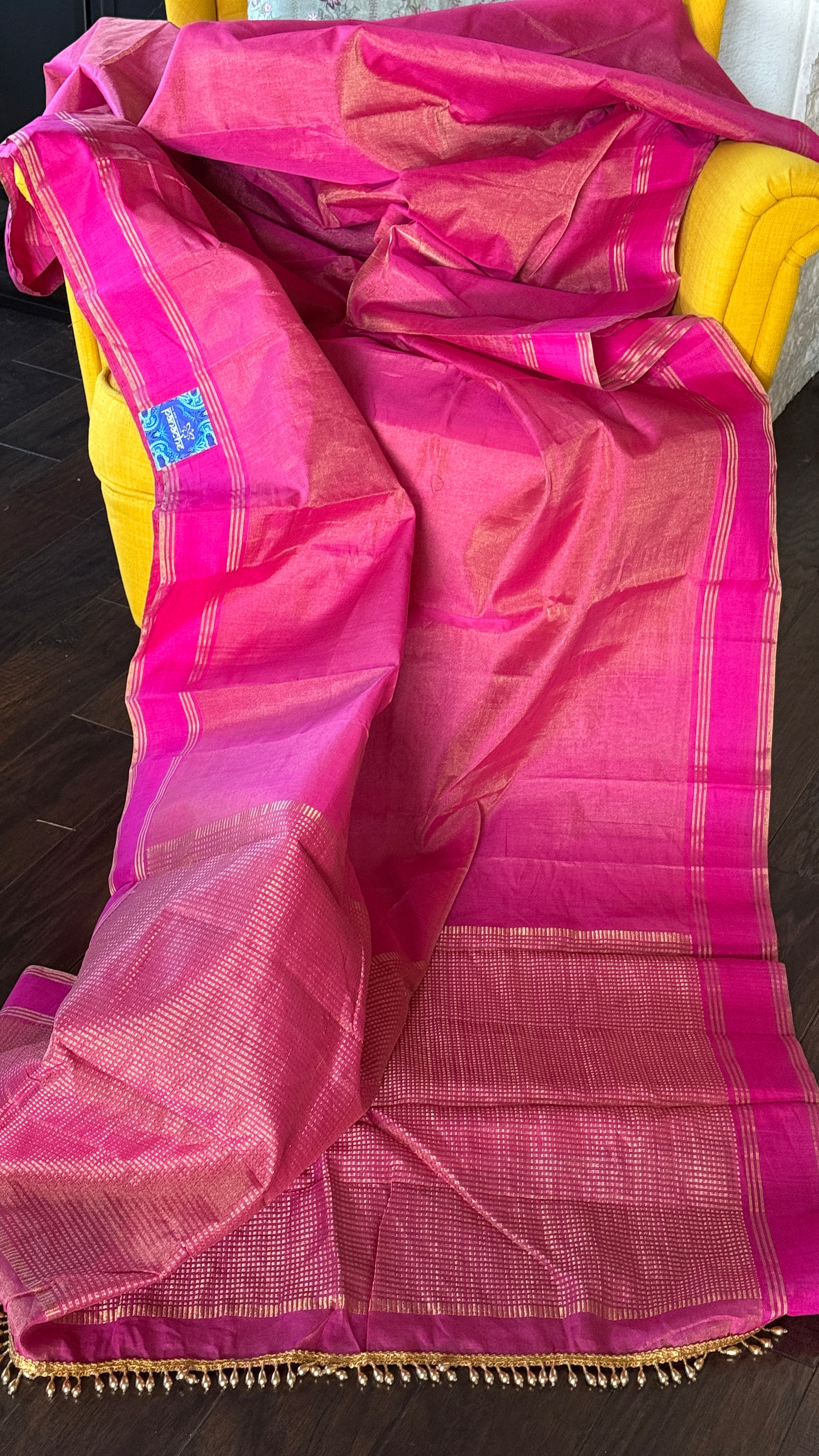 Chanderi Silk Cotton Tissue - Pink Magenta Woven