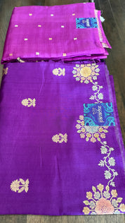 Pure Katan Silk Banarasi - Purple Hand Brush painted