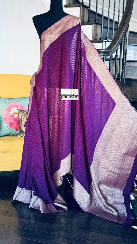 Khaddi Georgette Tanchoi Banarasi - Wine Purple