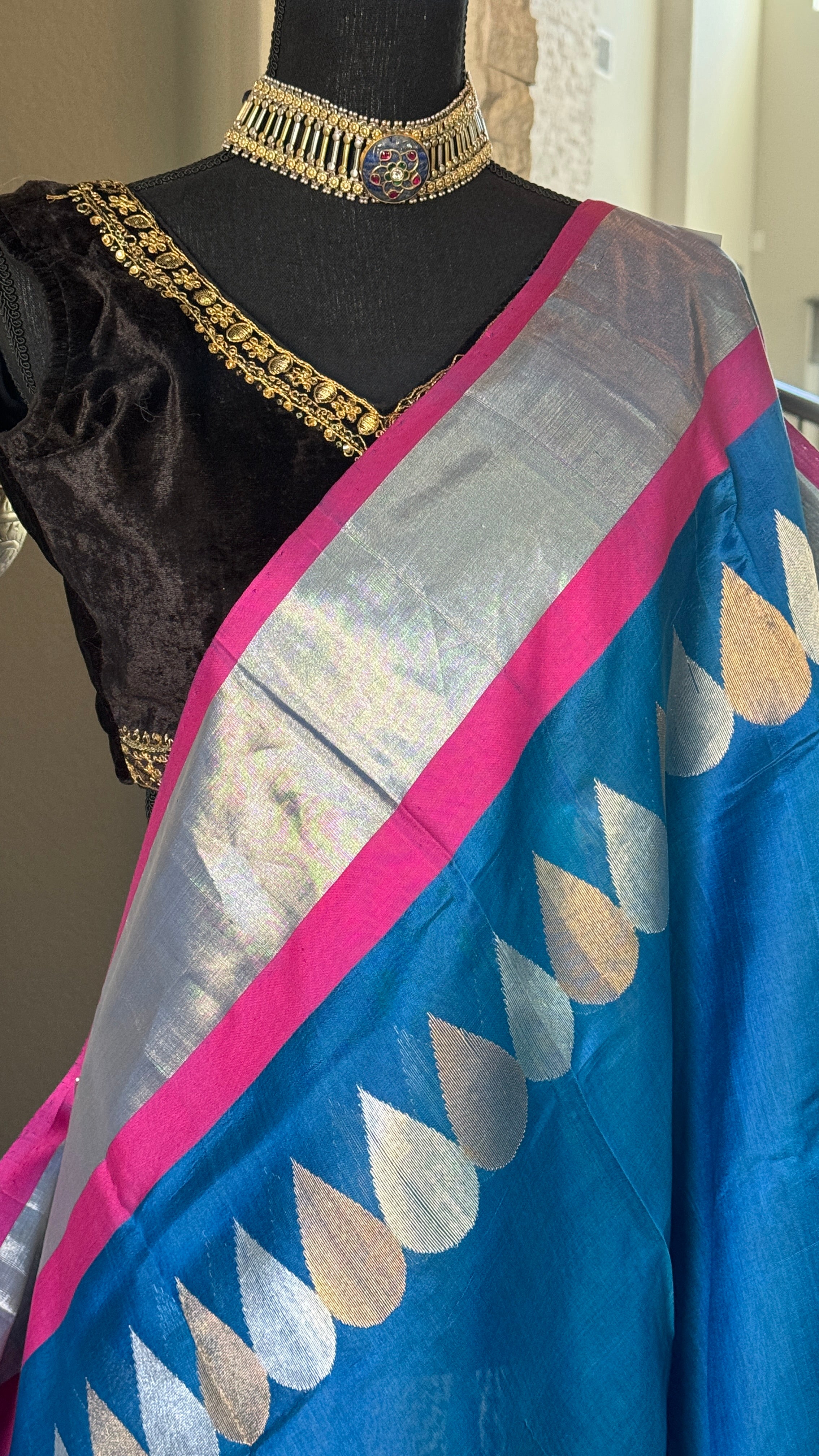 Pure Chanderi Pattu Silk - Royal Blue