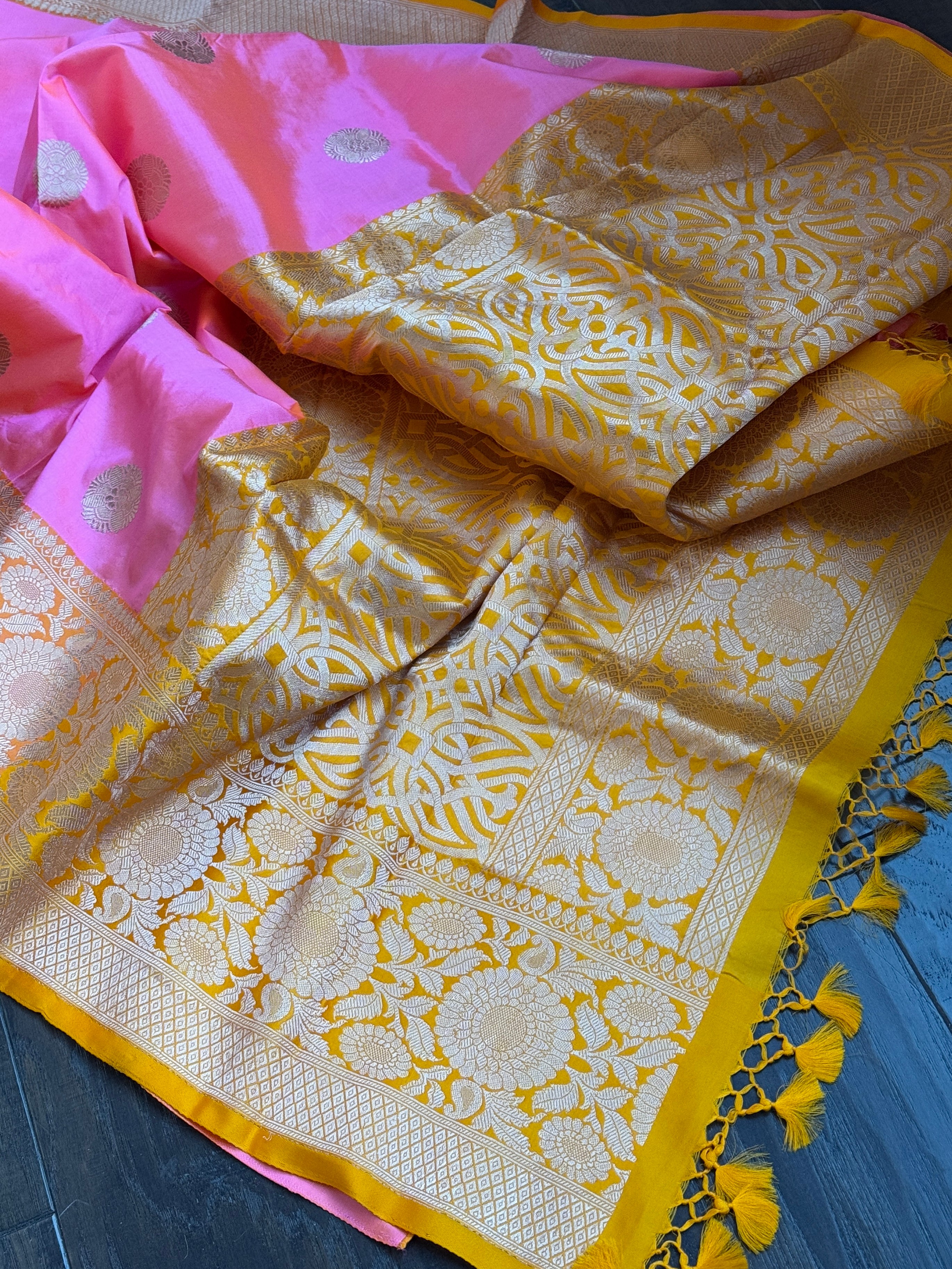 Katan Silk Banarasi - Shot Pink Orange