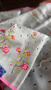 Designer Organza Tissue - Silver Grey Pink Embroidered