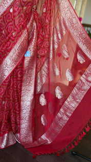 Khaddi Chiffon Banarasi - Red Bandhej Printed