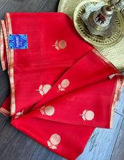 Pure Organza Silk Banarasi - Red Borderless