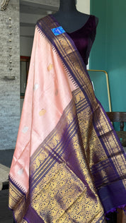 Pure Silk Gadwal - Peach Burgundy