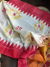 Pure Cotton  - Off White Red Durga