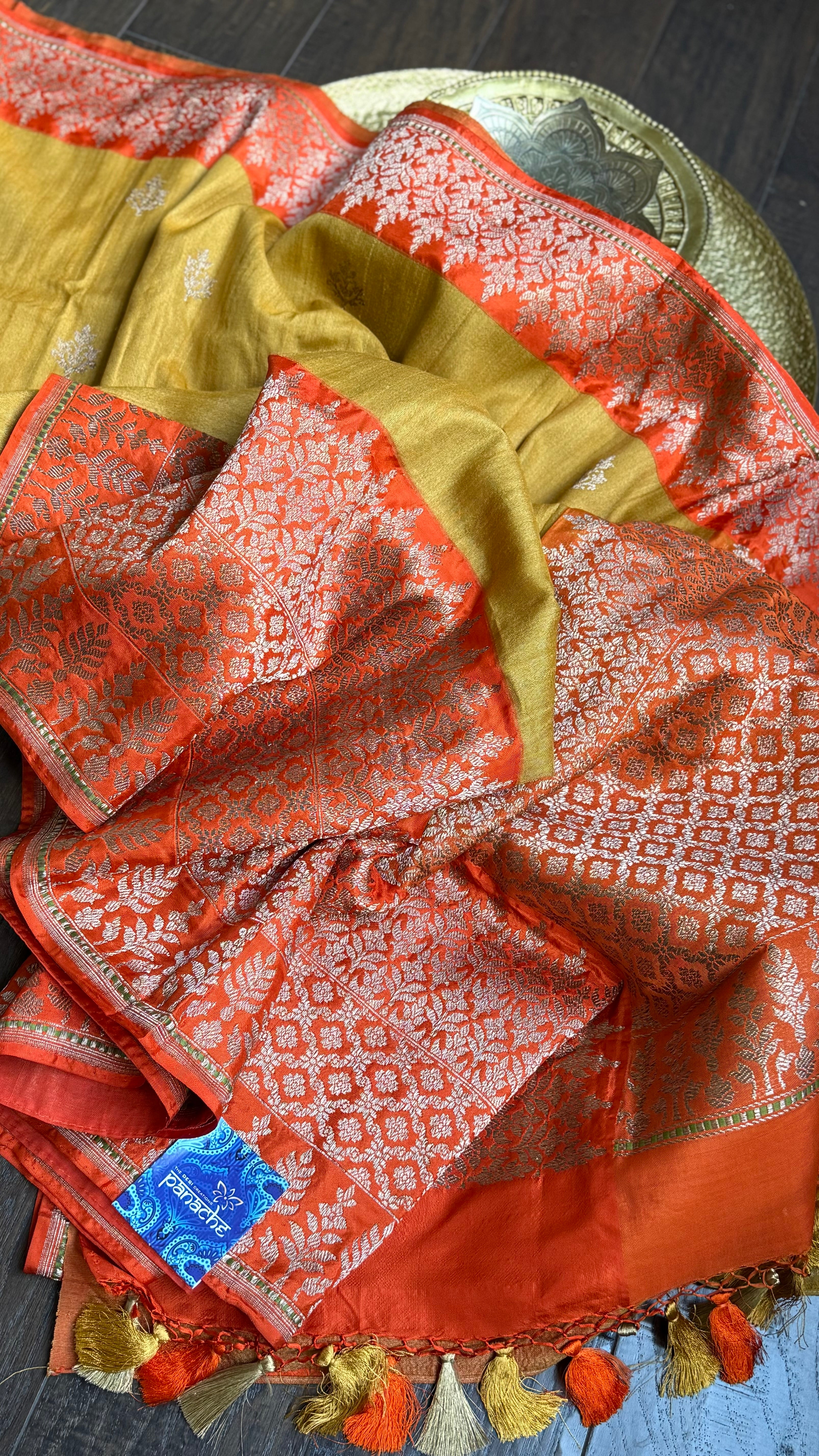 Tassur Silk Banarasi - Ochre Yellow Orange