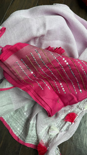 Designer Linen Sequin embroidered - Light Lavender