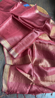 Handwoven Tussar Silk - Maroon Golden Zari