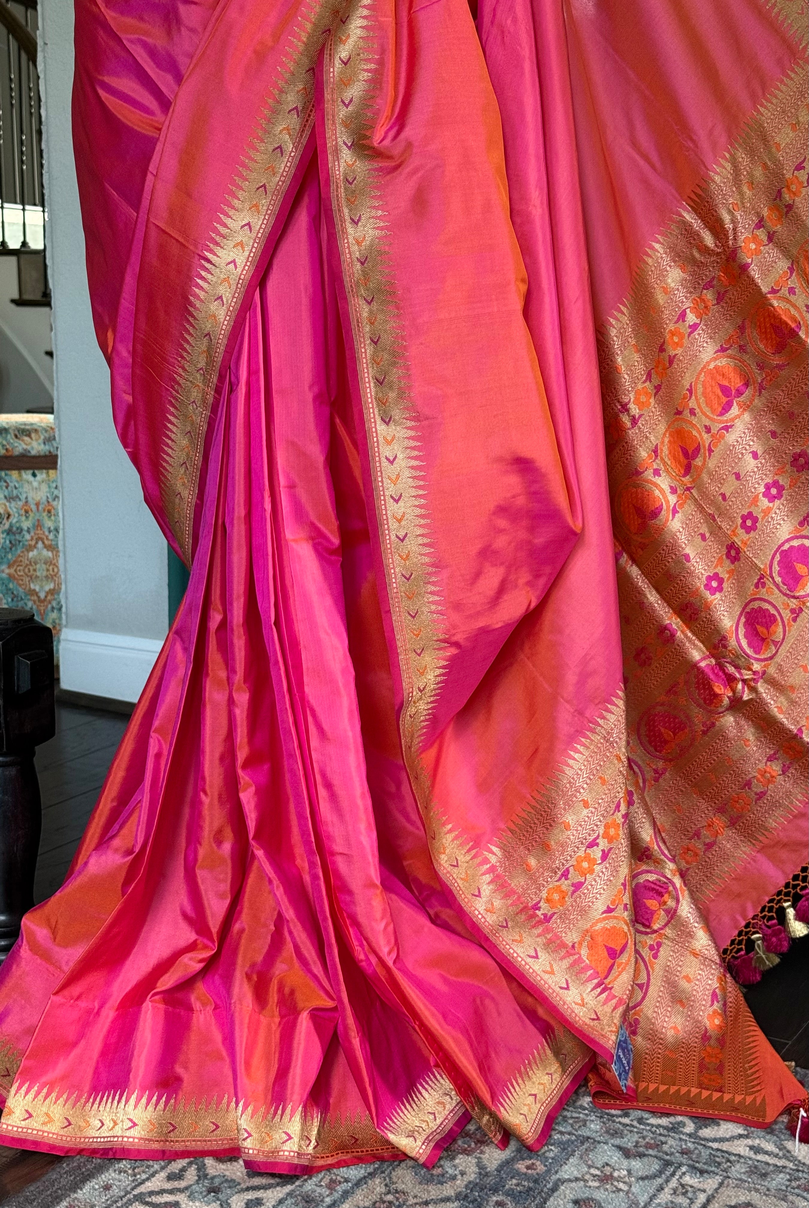 Katan Silk Banarasi - Gulabi Paithani Khadwa Woven