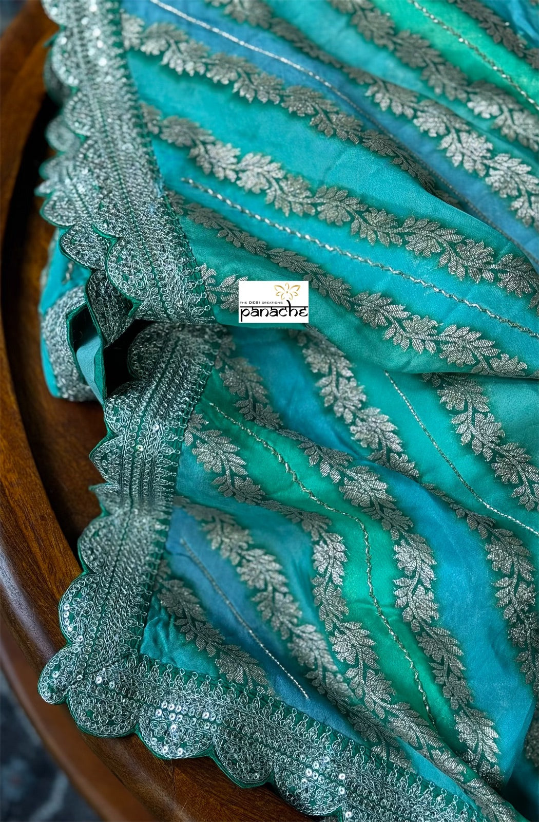 Designer Organza Leheriya - Sea green