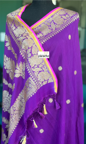 Georgette Banarasi - Purple Golden Zari