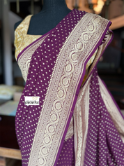 Khaddi Georgette Banarasi - Wine Maroon Bandhej