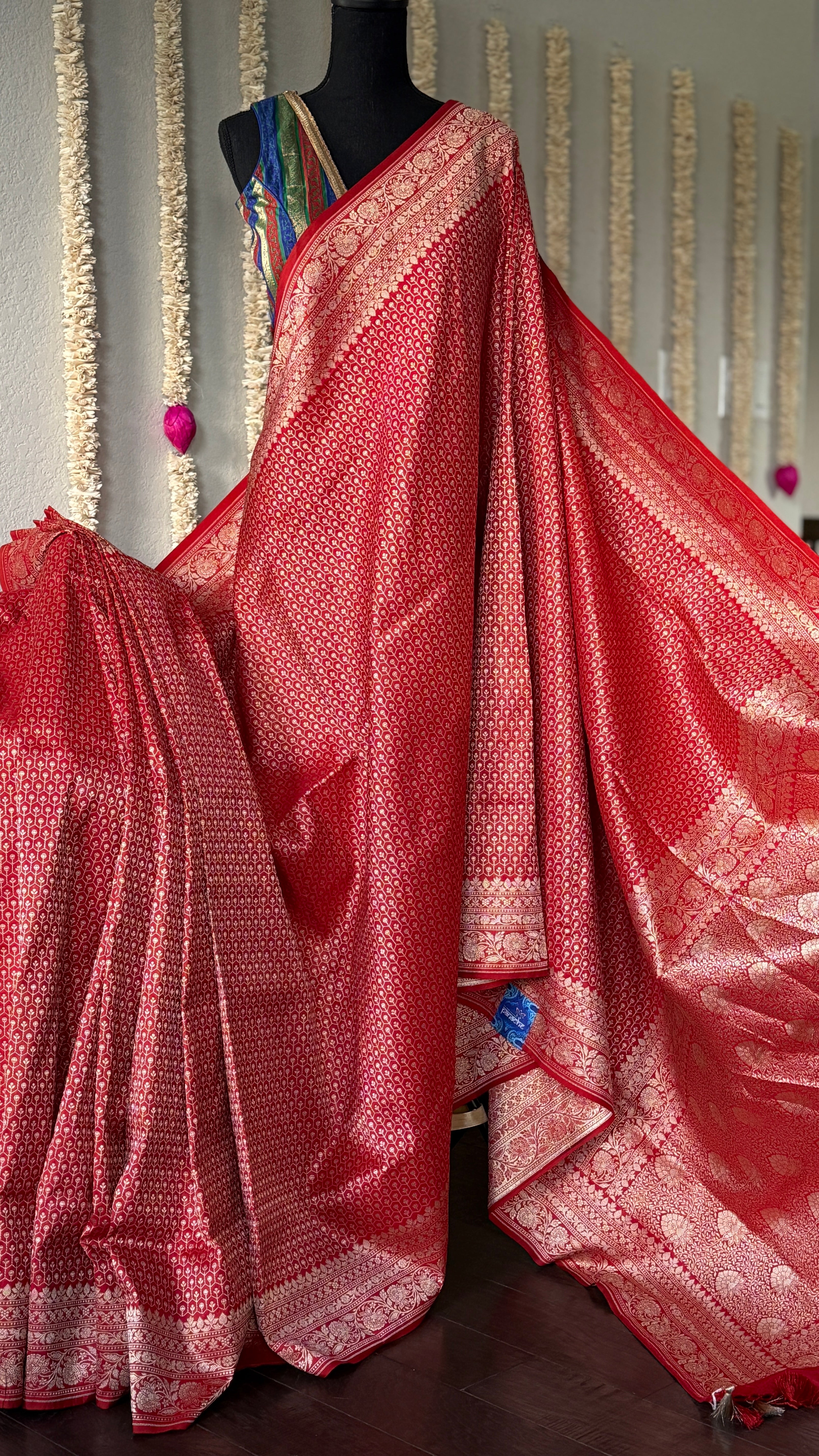 Soft Silk Banaras Saree - Red Zari Woven