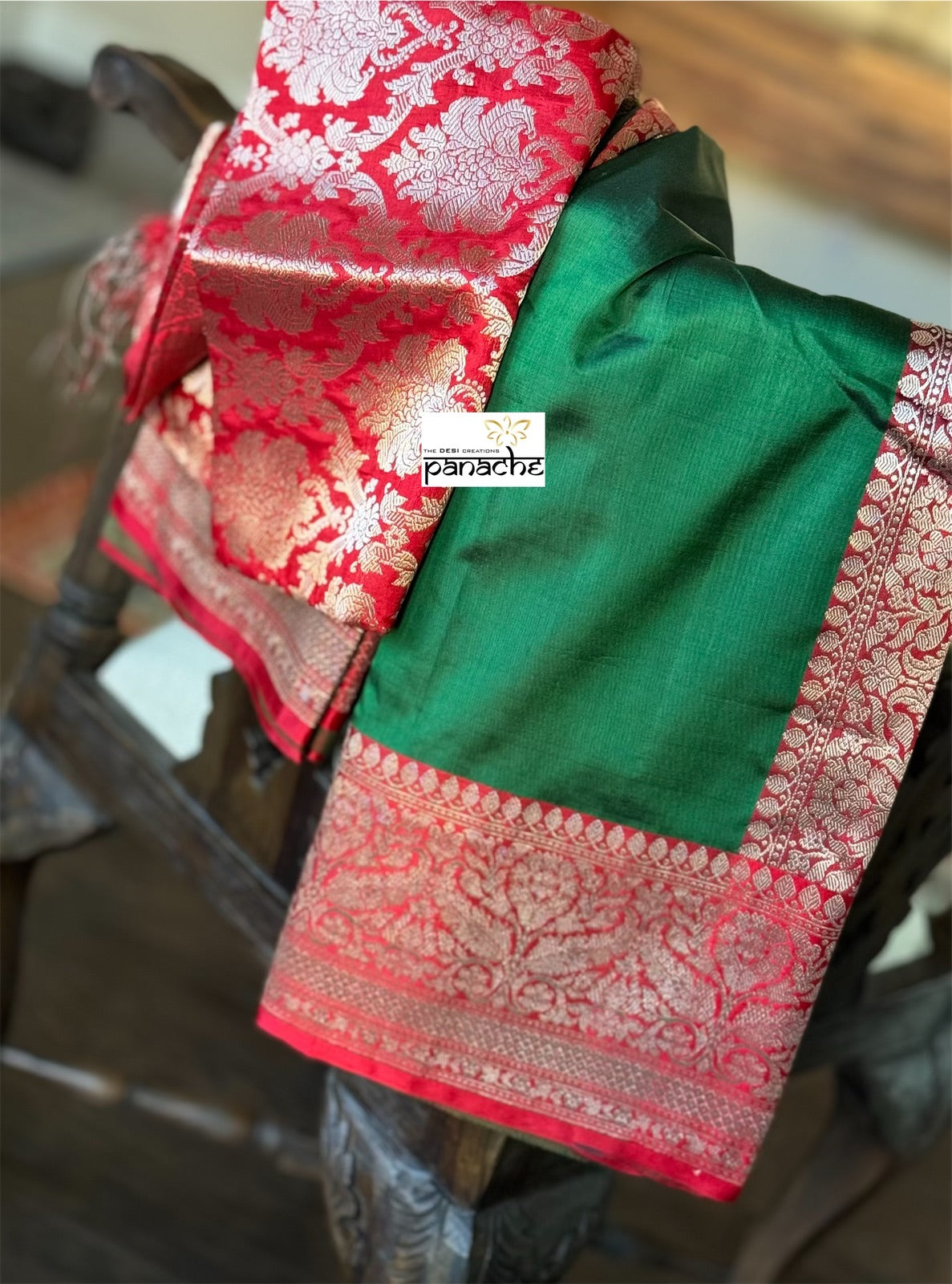 Pure Silk Katan Banarasi- Green Red Dual Shaded