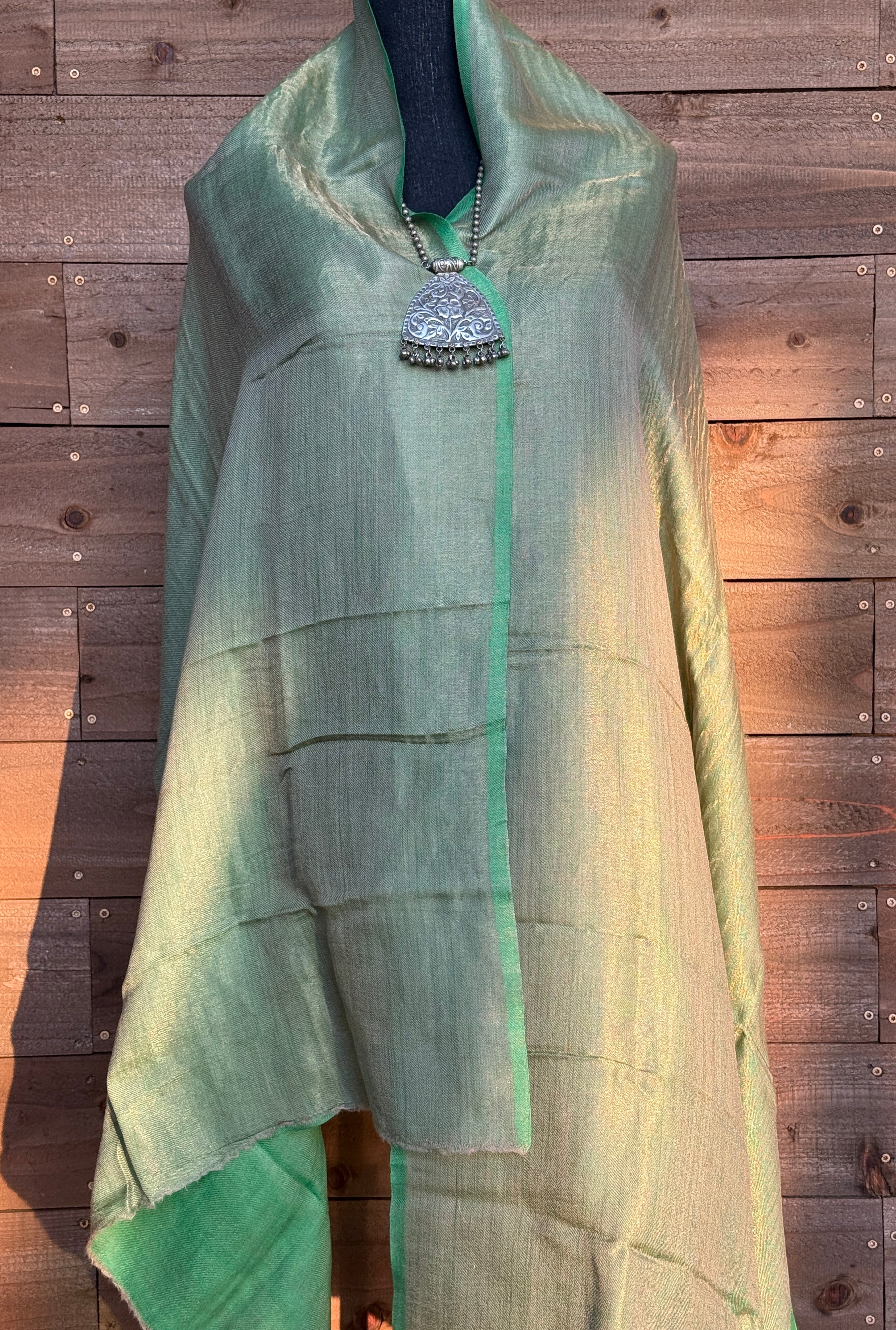 Pure Pashmina Stole - Green Reversible