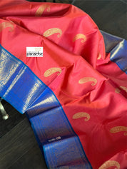 Pure Silk Kanjivaram - Raspberry Red Blue Dual Shaded