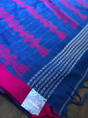 Pure Khadi Cotton Handloom - Royal Blue Magenta Woven