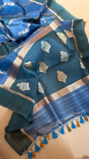 Kora Silk Leheriya Banarsi - Blue Shaded
