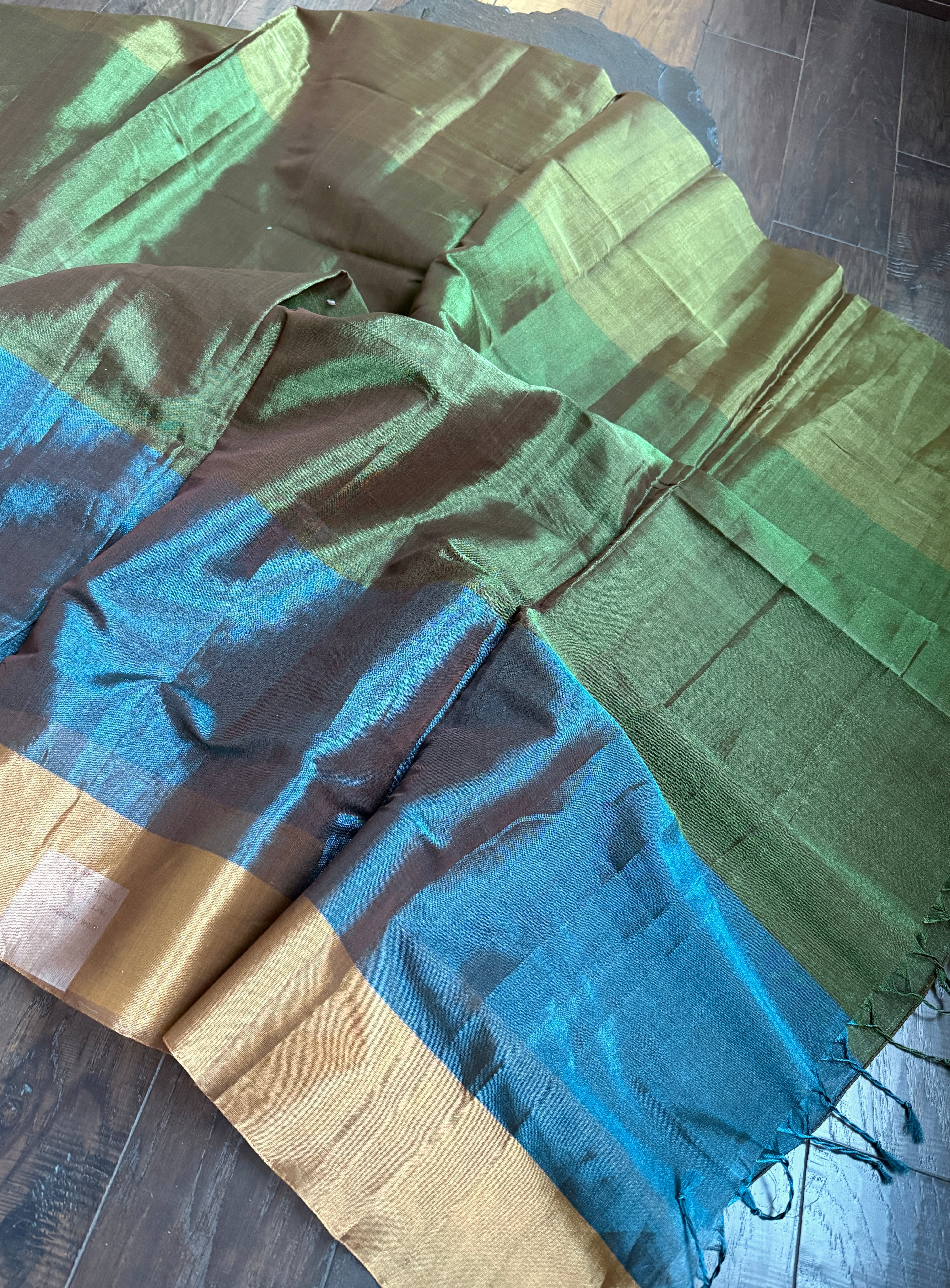 Chanderi Tissue Silk - Green Blue Multi Color woven