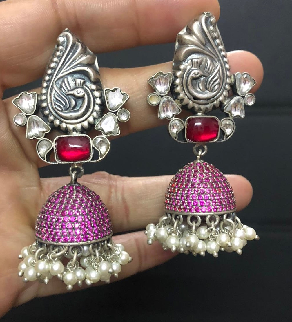 Earring 925 Silver- Pink Zicornia Jhumka