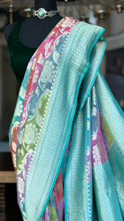 Khaddi Georgette Banarasi - Sea Green Multi color Rangkat