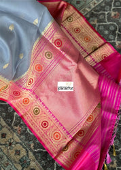 Pure Organza Silk Banarasi - Grey Pink