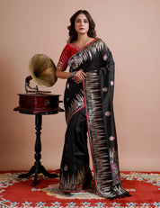 Exclusive Pure Katan Silk Kadhua Banarasi - Black Silver Zari