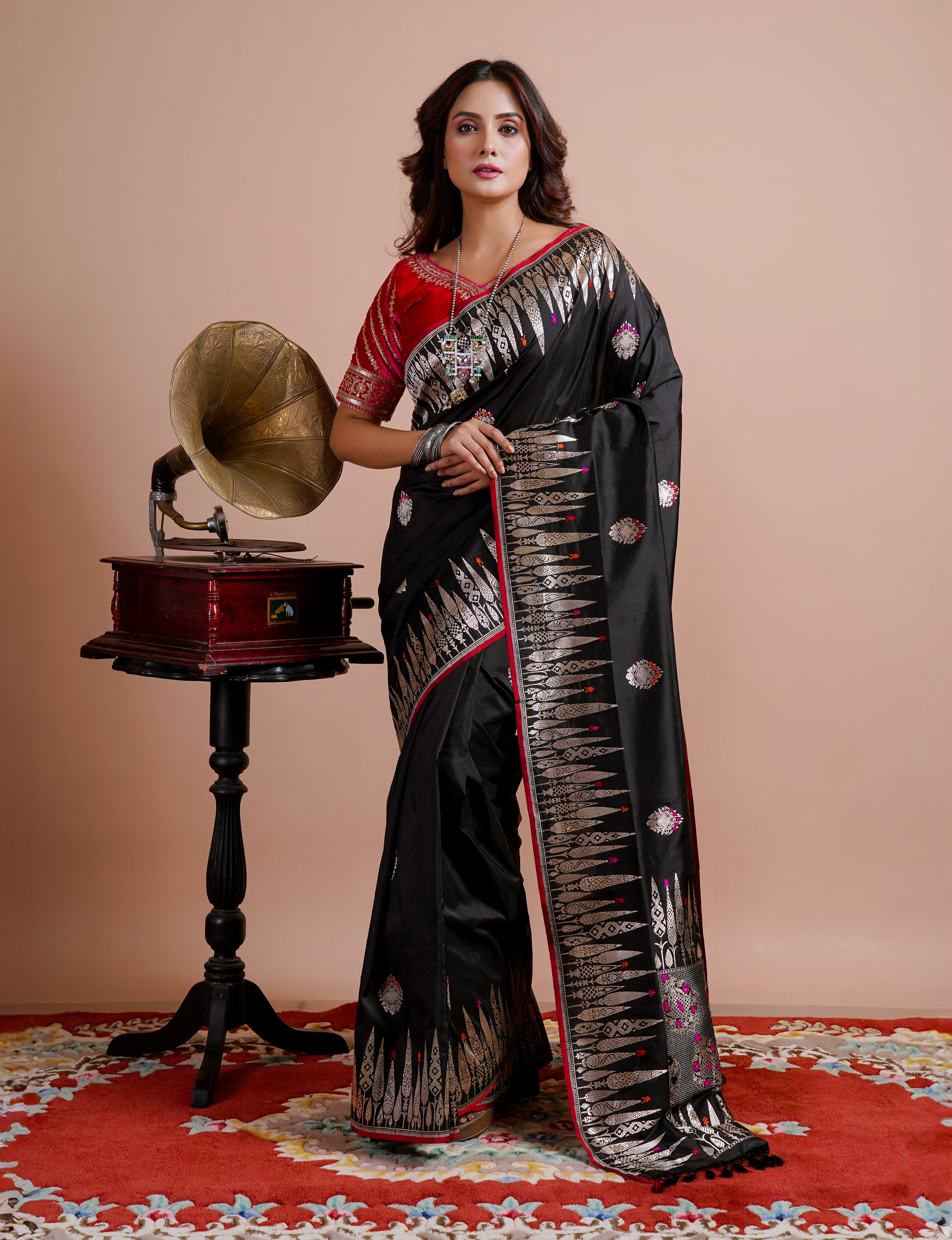 Exclusive Pure Katan Silk Kadhua Banarasi - Black Silver Zari